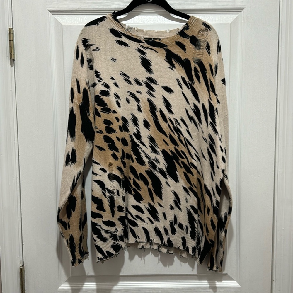 Distressed Animal Print Sweater